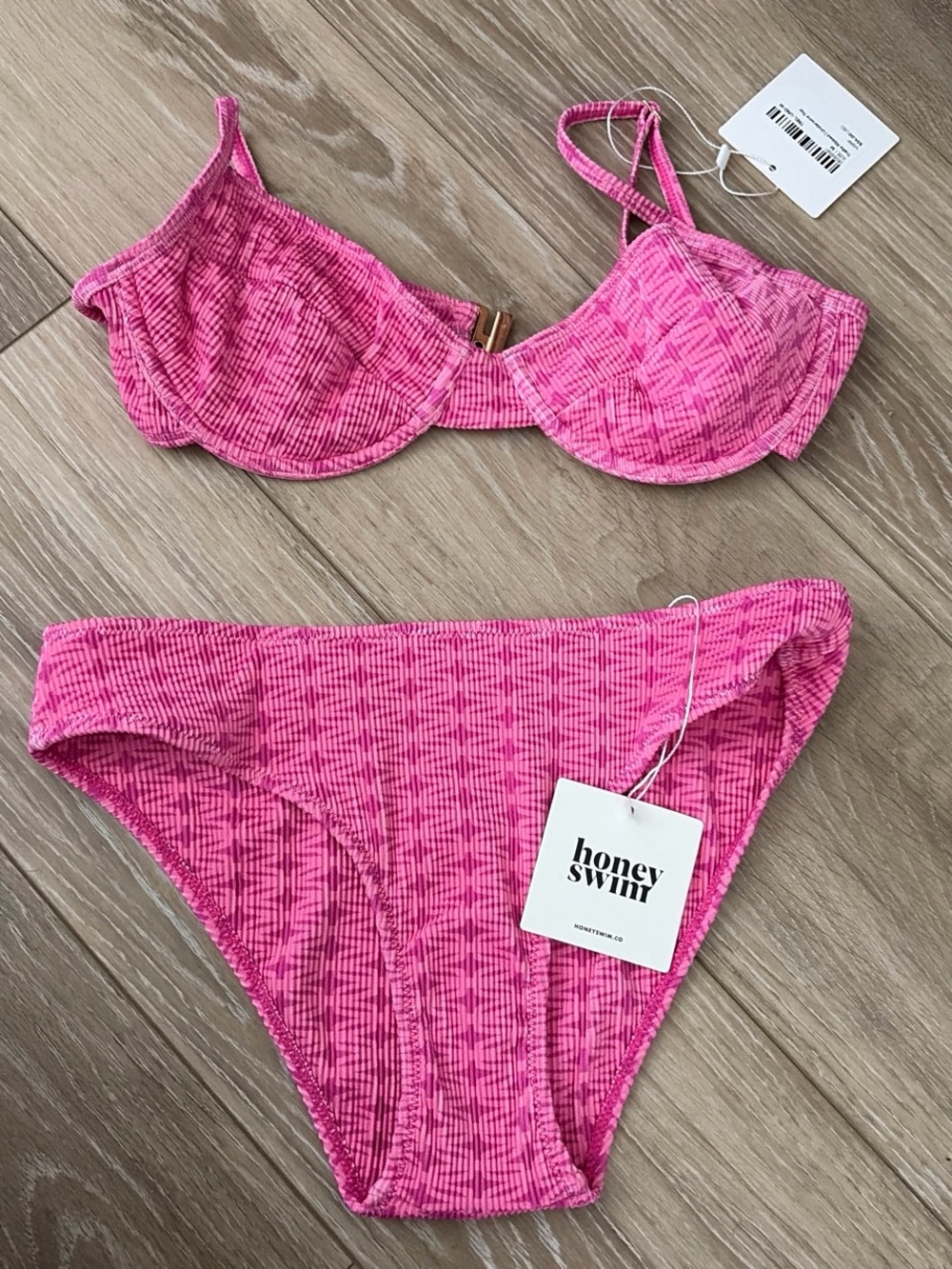 Honey Swim Pink Ribbed Underwire Bikini Set
